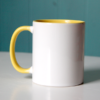 gelbe tasse 100x100 - "Ich lebe Frieden und Freude" - Tasse